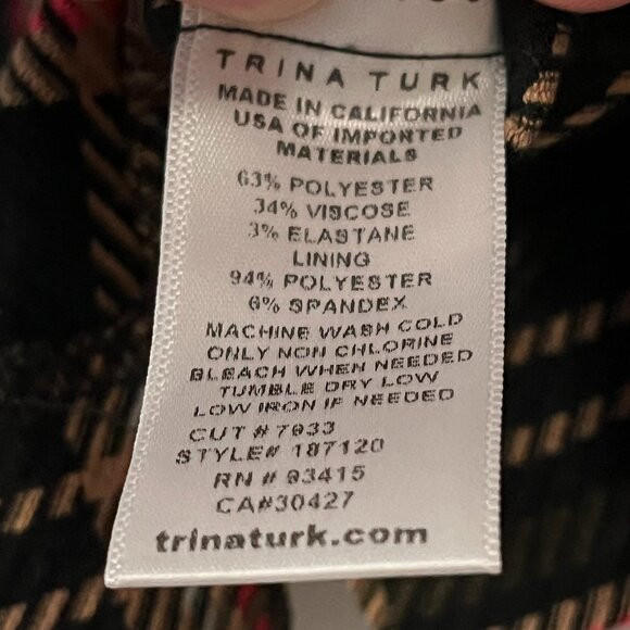 Trina Turk mock neck plaid blouse size XS 3/4 sleeve preppy dark academia fall - Picture 9 of 9